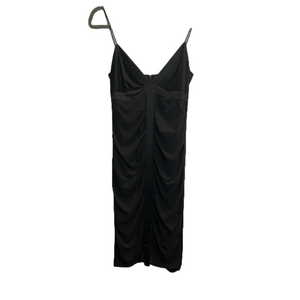 NICOLE MILLER COLLECTION black silk tank dress w/satin & pleat detail. Size 4.